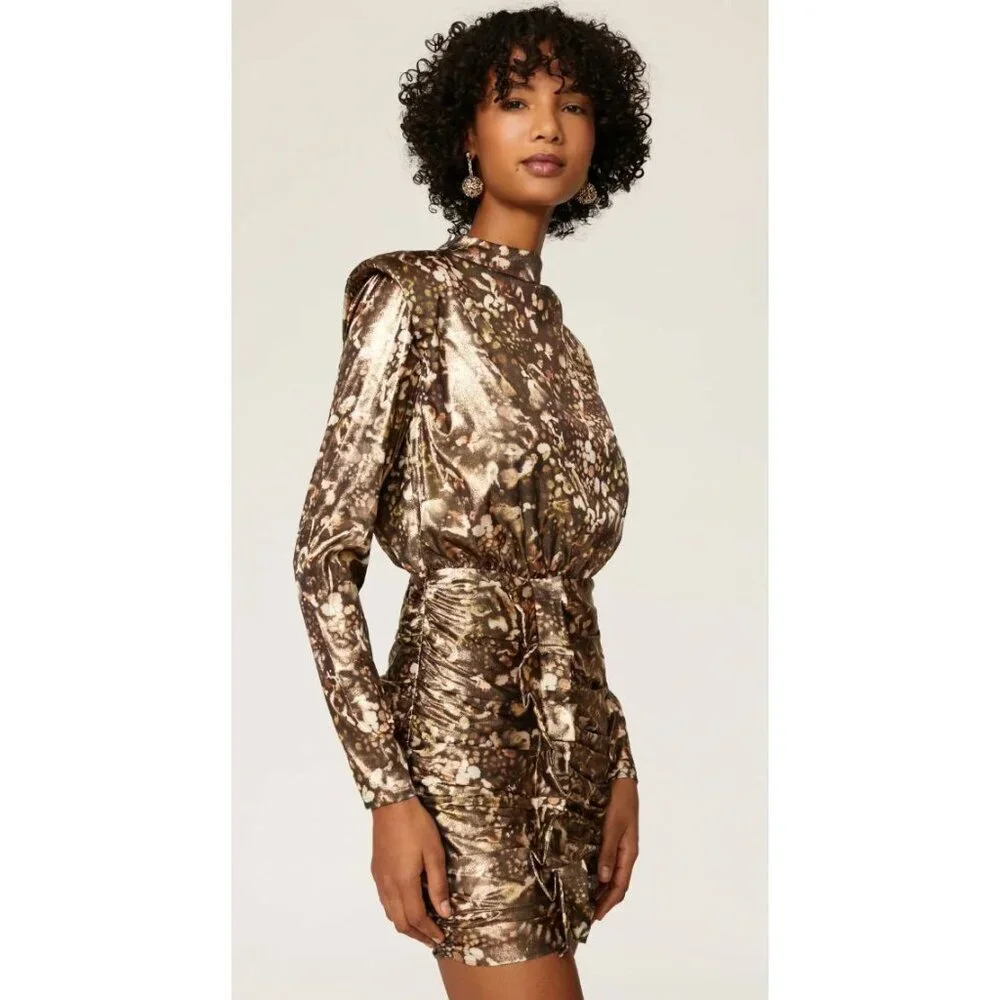 NEW AllSaints Lilliana Kettu Mini Dress Metallic Print Gold Size US 0 $275 [jb]